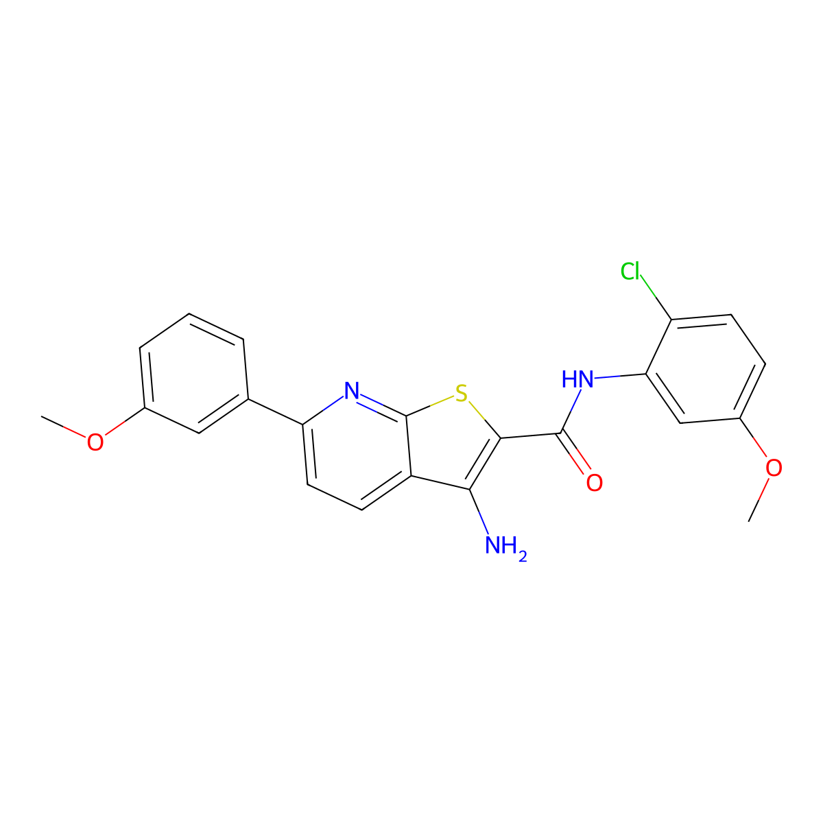 3-amino-N-(2-chloro-5-methoxyphenyl)-6-(3-methoxyphenyl)thieno[2,3-b]pyridine-2-carboxamide molecular structure, CAS 488803-83-4