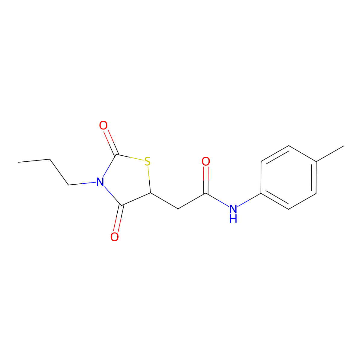 2-(2,4-Dioxo-3-propyl-thiazolidin-5-yl)-N-p-tolyl-acetamide molecular structure, CAS 488803-87-8
