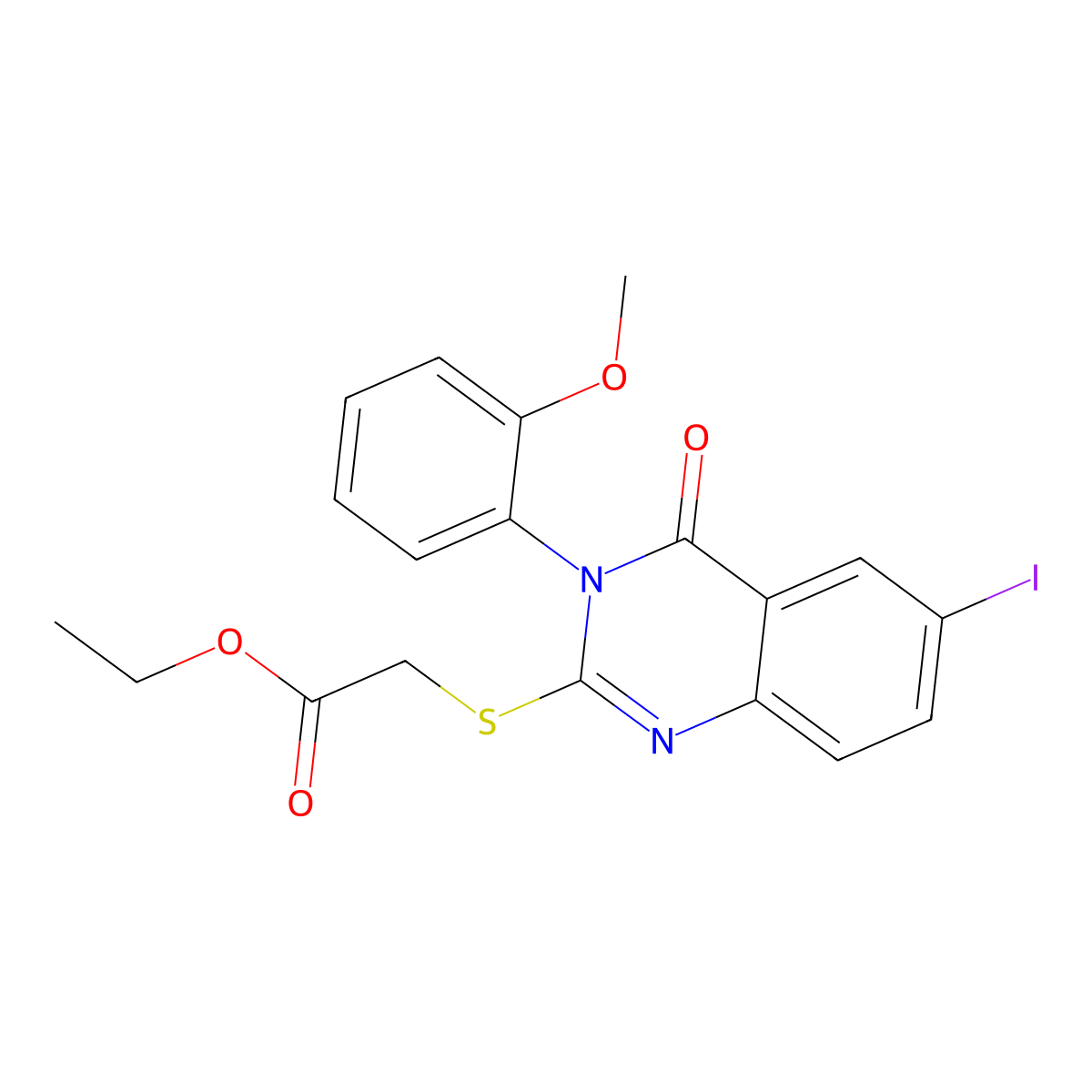 Ethyl 2-[6-iodo-3-(2-methoxyphenyl)-4-oxoquinazolin-2-yl]sulfanylacetate molecular structure, CAS 488804-49-5