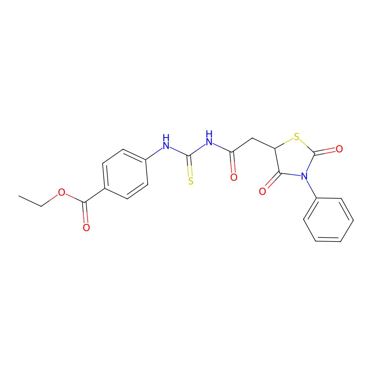 Ethyl 4-(3-(2-(2,4-dioxo-3-phenylthiazolidin-5-yl)acetyl)thioureido)benzoate molecular structure, CAS 488804-77-9