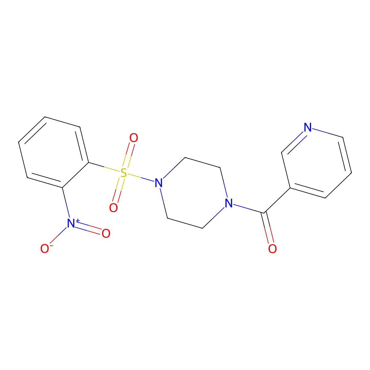 [4-(2-Nitrophenyl)sulfonylpiperazin-1-yl]-pyridin-3-ylmethanone molecular structure, CAS 488804-79-1