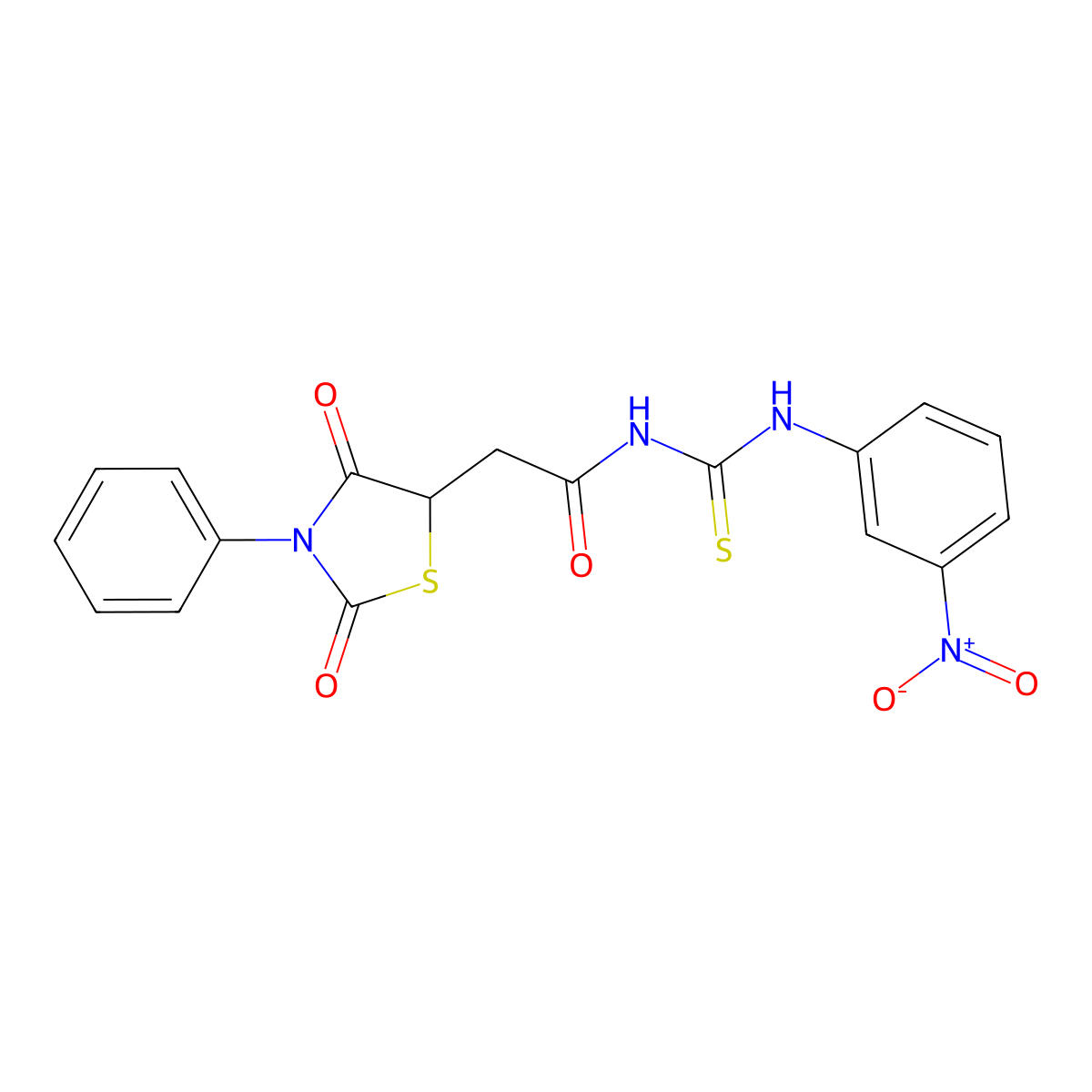2-(2,4-dioxo-3-phenylthiazolidin-5-yl)-N-((3-nitrophenyl)carbamothioyl)acetamide molecular structure, CAS 488804-80-4