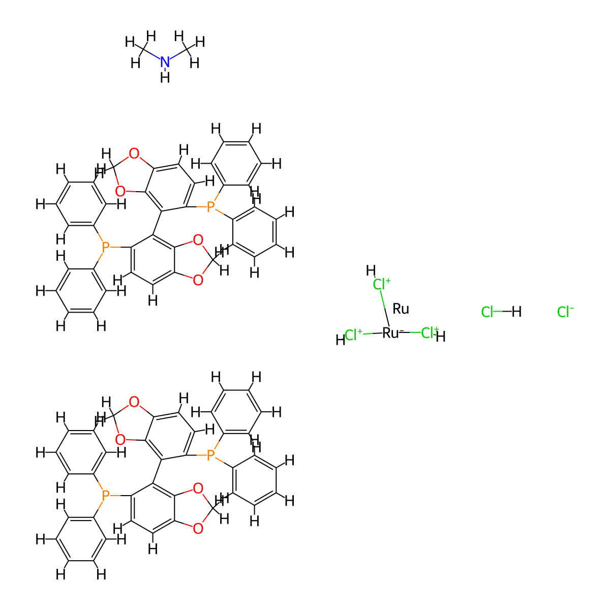 (NH2Me2)((RuCl((S)-segphos(regR)))2(mu-Cl)3) molecular structure, CAS 488809-34-3