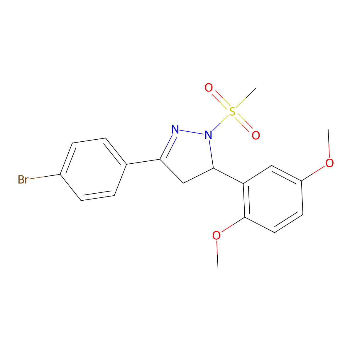 3-(4-bromophenyl)-5-(2,5-dimethoxyphenyl)-1-(methylsulfonyl)-4,5-dihydro-1H-pyrazole molecular structure, CAS 488810-02-2