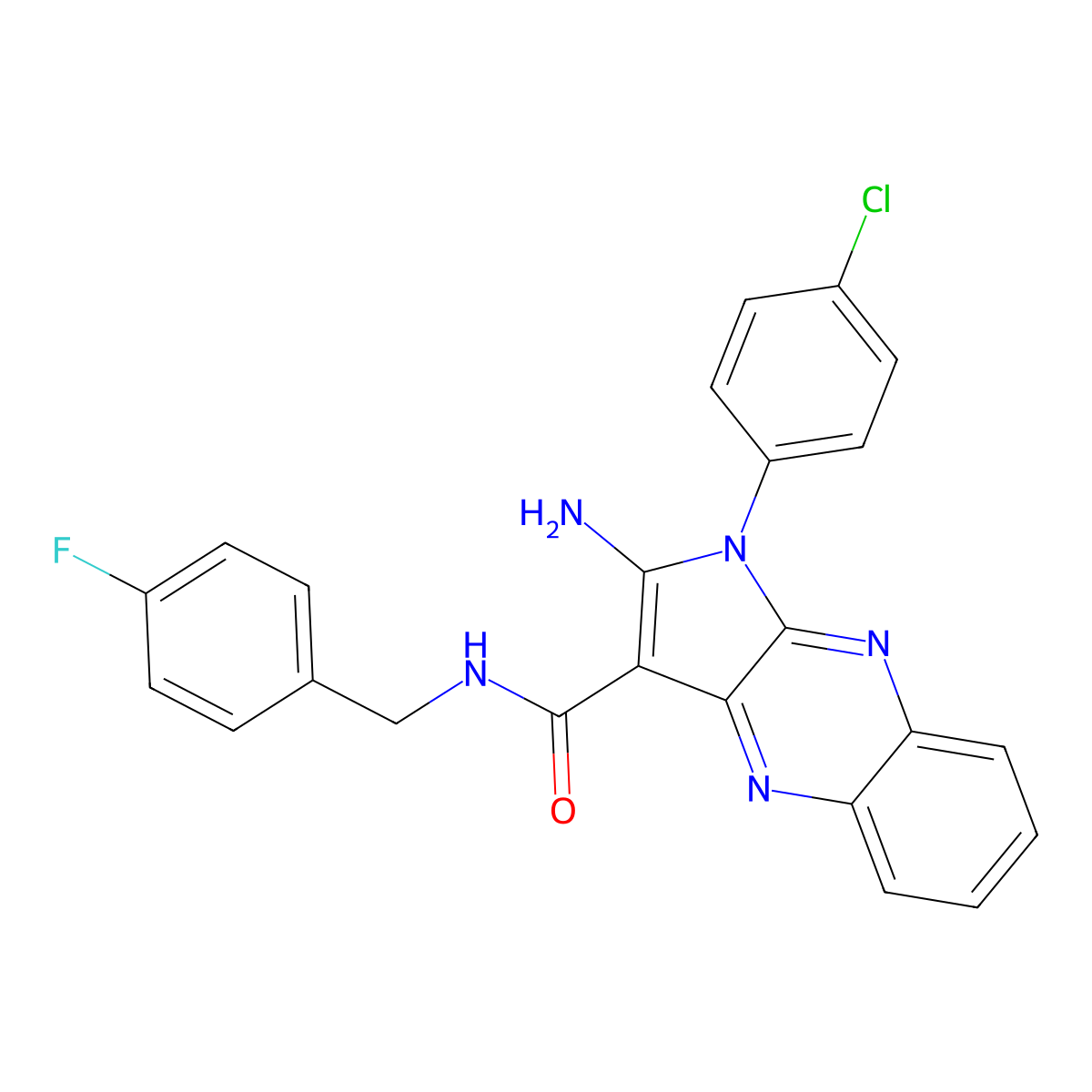 2-amino-1-(4-chlorophenyl)-N-(4-fluorobenzyl)-1H-pyrrolo[2,3-b]quinoxaline-3-carboxamide molecular structure, CAS 488810-35-1