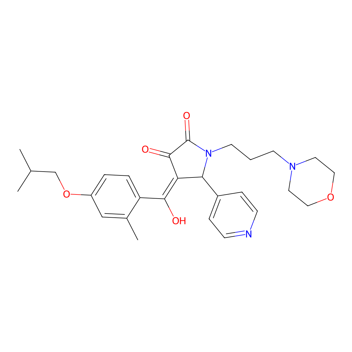 3-hydroxy-4-[2-methyl-4-(2-methylpropoxy)benzoyl]-1-[3-(morpholin-4-yl)propyl]-5-(pyridin-4-yl)-2,5-dihydro-1H-pyrrol-2-one molecular structure, CAS 488810-38-4
