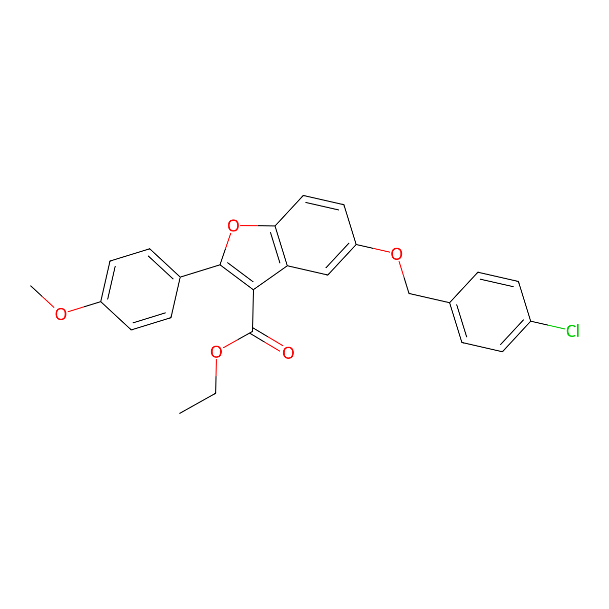Ethyl 5-[(4-chlorophenyl)methoxy]-2-(4-methoxyphenyl)-1-benzofuran-3-carboxylate molecular structure, CAS 488810-55-5