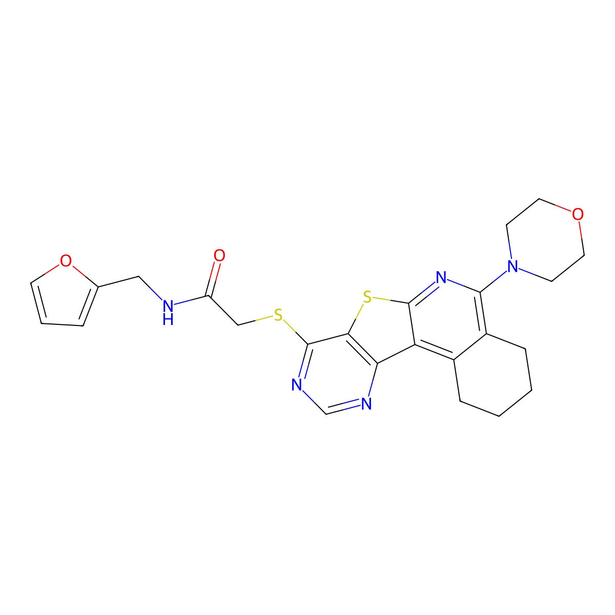 N-(furan-2-ylmethyl)-2-((5-morpholino-1,2,3,4-tetrahydropyrimido[4',5':4,5]thieno[2,3-c]isoquinolin-8-yl)thio)acetamide molecular structure, CAS 488811-68-3