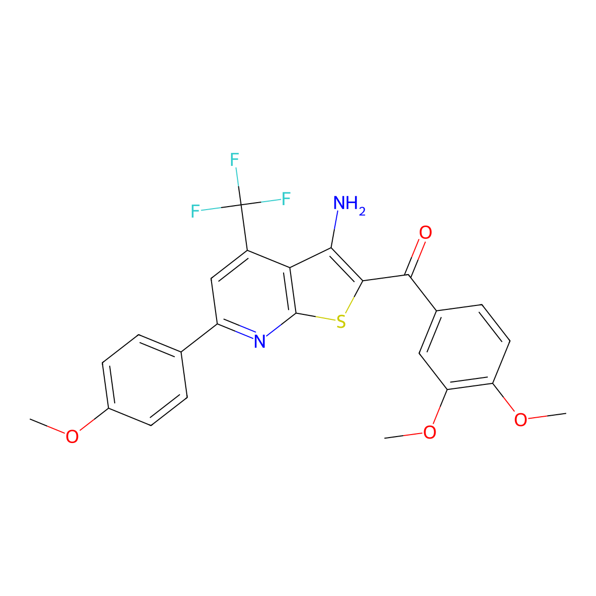 [3-Amino-6-(4-methoxyphenyl)-4-(trifluoromethyl)thieno[2,3-b]pyridin-2-yl]-(3,4-dimethoxyphenyl)methanone molecular structure, CAS 488811-69-4