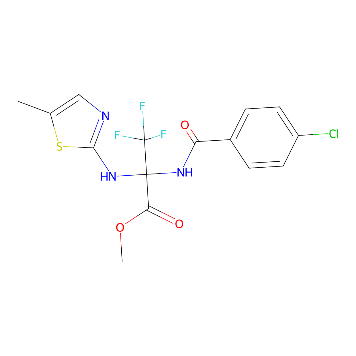 Methyl 2-[(4-chlorobenzoyl)amino]-3,3,3-trifluoro-2-[(5-methyl-1,3-thiazol-2-yl)amino]propanoate molecular structure, CAS 488811-97-8