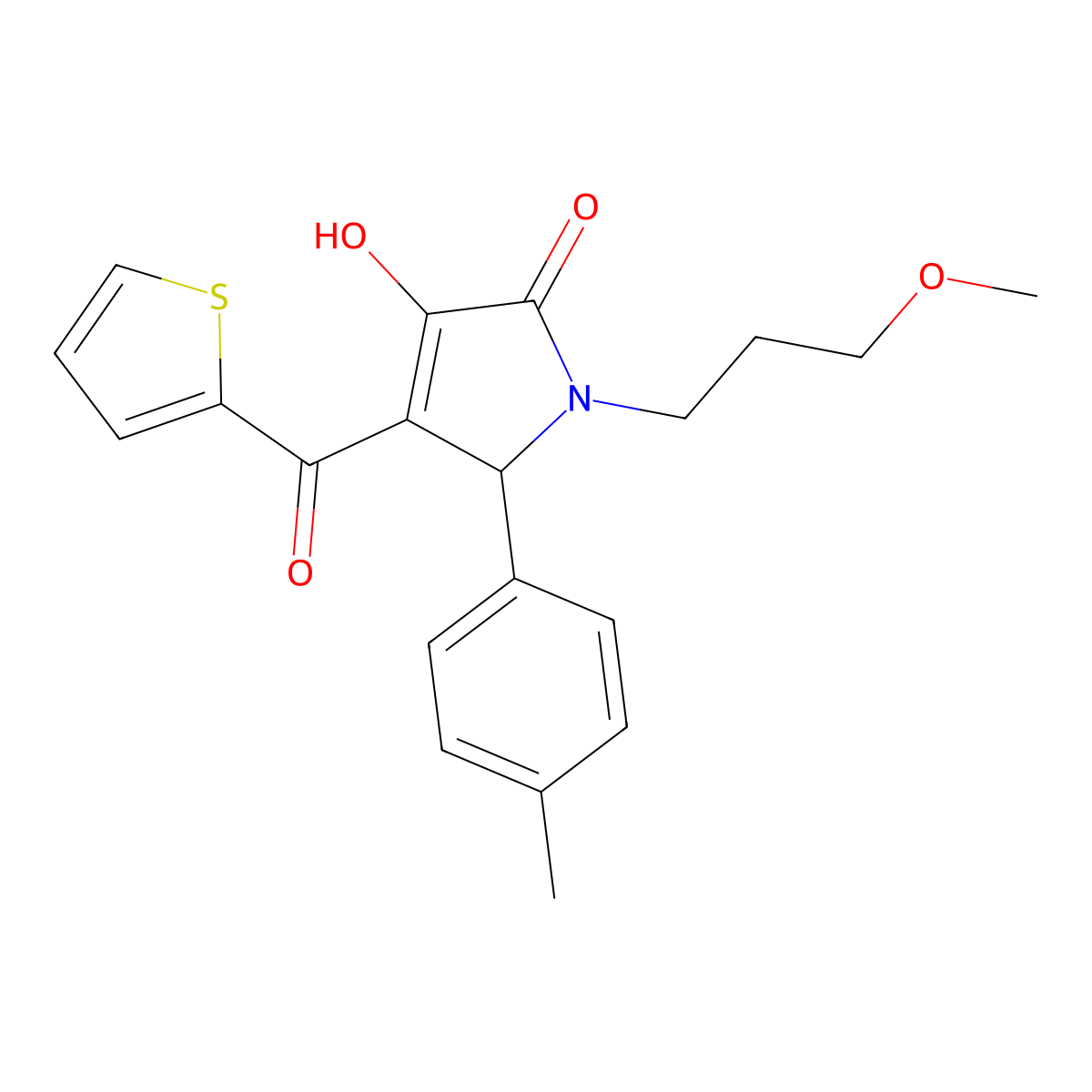 (4E)-4-[hydroxy(thiophen-2-yl)methylidene]-1-(3-methoxypropyl)-5-(4-methylphenyl)pyrrolidine-2,3-dione molecular structure, CAS 488812-04-0
