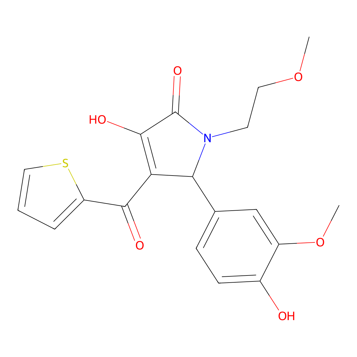(4E)-5-(4-hydroxy-3-methoxyphenyl)-4-[hydroxy(thiophen-2-yl)methylidene]-1-(2-methoxyethyl)pyrrolidine-2,3-dione molecular structure, CAS 488812-17-5