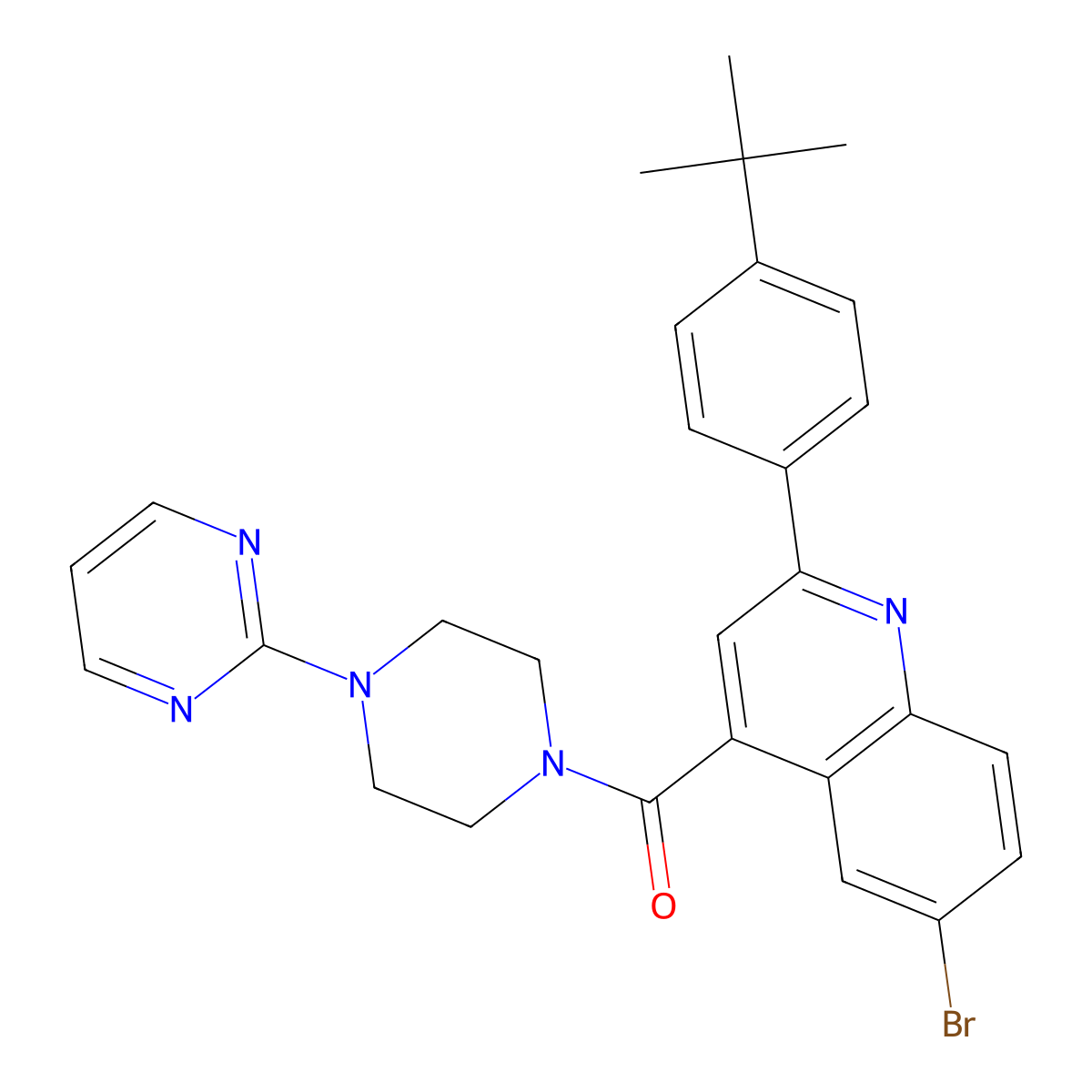[6-Bromo-2-(4-tert-butylphenyl)quinolin-4-yl]-(4-pyrimidin-2-ylpiperazin-1-yl)methanone molecular structure, CAS 488812-31-3