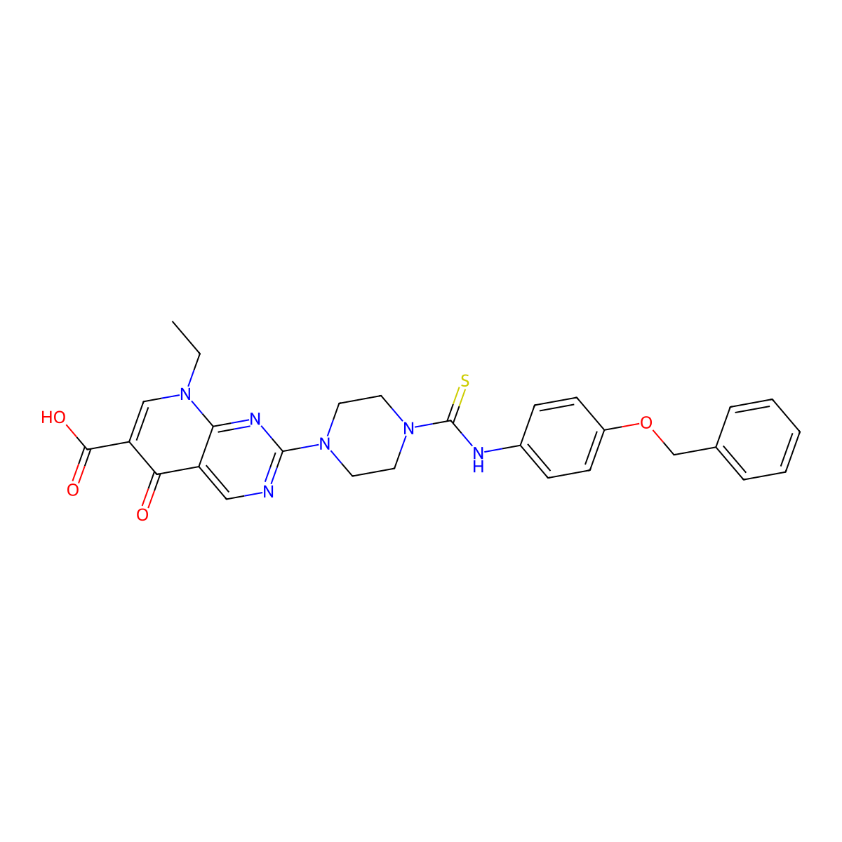 8-Ethyl-5-oxo-2-[4-[(4-phenylmethoxyphenyl)carbamothioyl]piperazin-1-yl]pyrido[2,3-d]pyrimidine-6-carboxylic acid molecular structure, CAS 488812-95-9