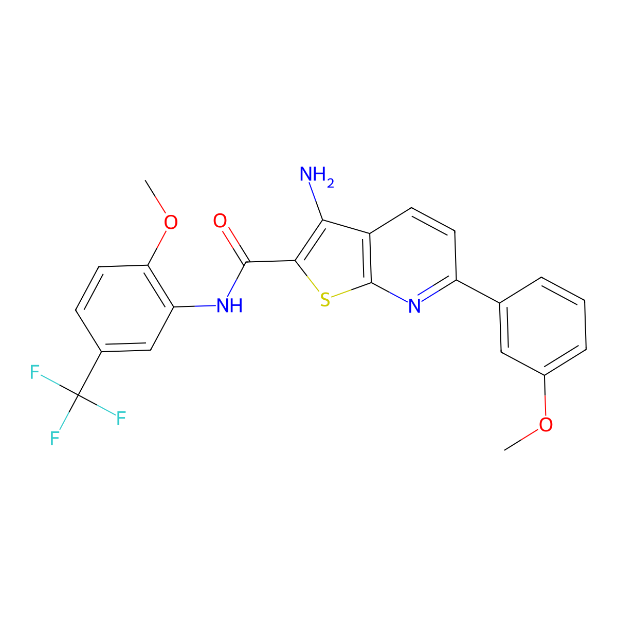 3-amino-6-(3-methoxyphenyl)-N-[2-methoxy-5-(trifluoromethyl)phenyl]thieno[2,3-b]pyridine-2-carboxamide molecular structure, CAS 488813-12-3