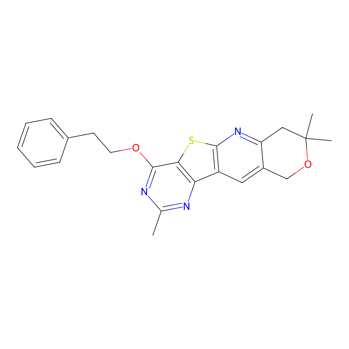 2,8,8-trimethyl-4-phenethoxy-8,10-dihydro-7H-pyrano[3'',4'':5',6']pyrido[3',2':4,5]thieno[3,2-d]pyrimidine molecular structure, CAS 488813-22-5