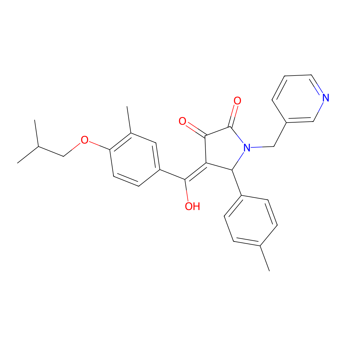 3-hydroxy-4-[3-methyl-4-(2-methylpropoxy)benzoyl]-5-(4-methylphenyl)-1-[(pyridin-3-yl)methyl]-2,5-dihydro-1H-pyrrol-2-one molecular structure, CAS 488813-99-6