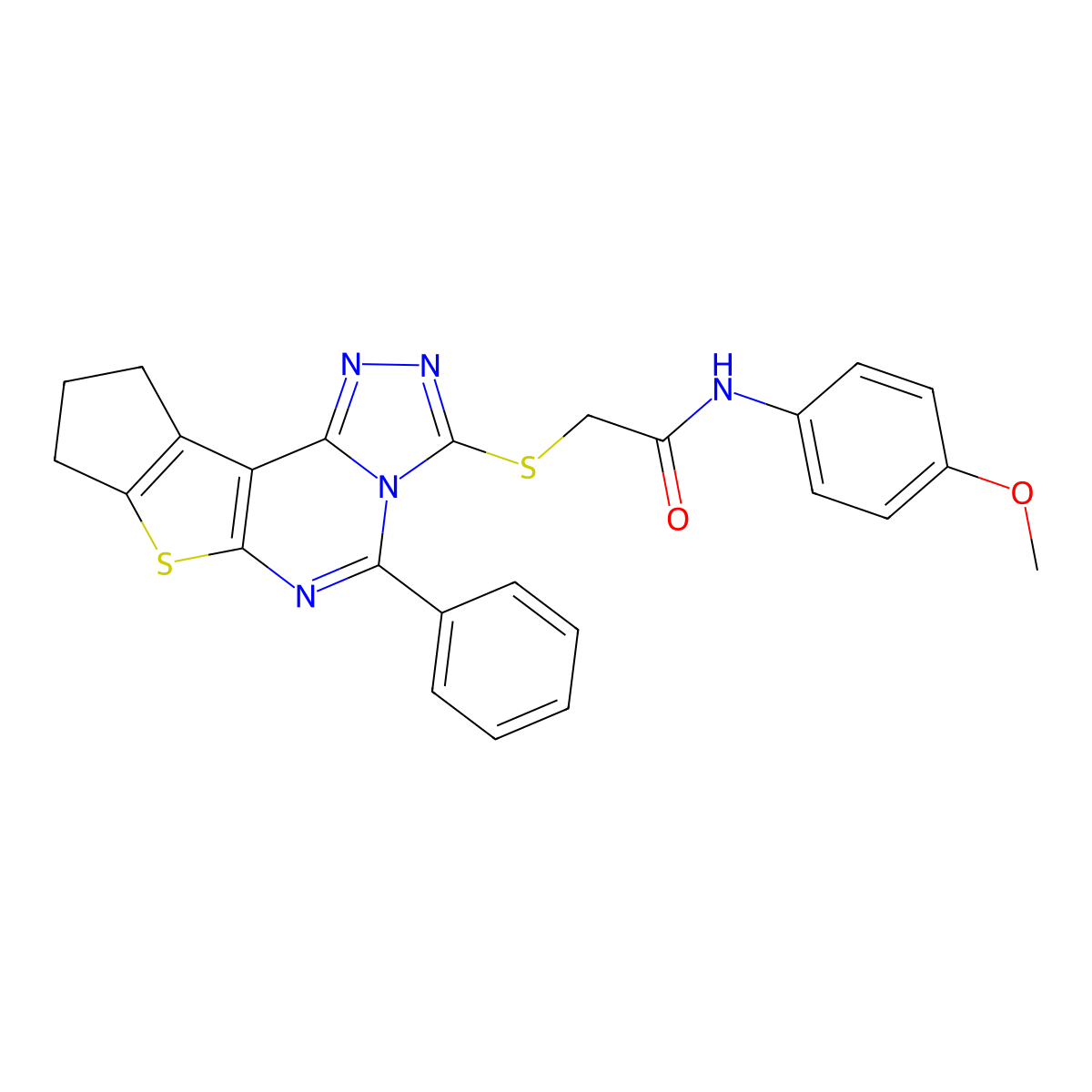 N-(4-methoxyphenyl)-2-((5-phenyl-9,10-dihydro-8H-cyclopenta[4,5]thieno[3,2-e][1,2,4]triazolo[4,3-c]pyrimidin-3-yl)thio)acetamide molecular structure, CAS 488814-01-3