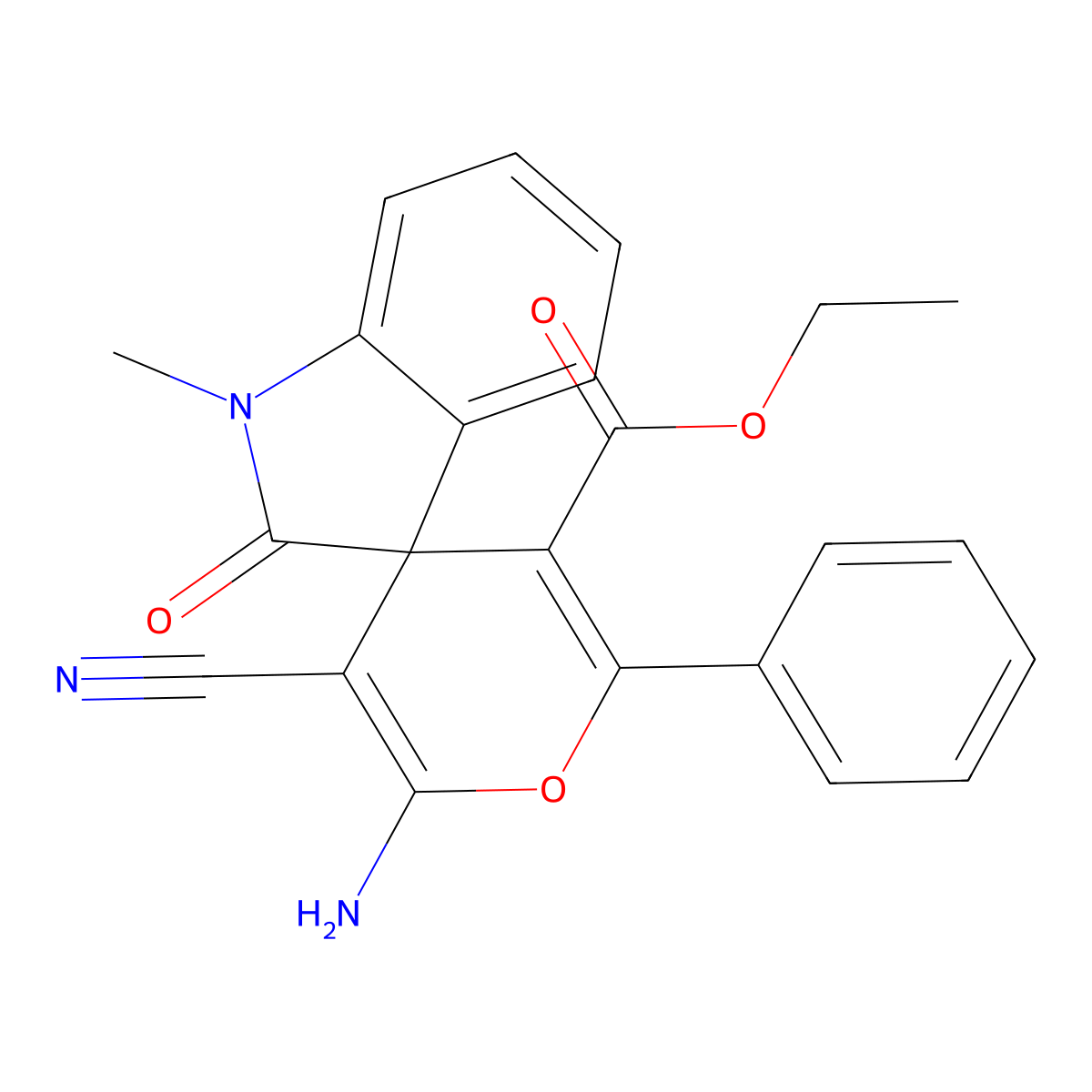Ethyl 6'-amino-5'-cyano-1-methyl-2-oxo-2'-phenylspiro[indole-3,4'-pyran]-3'-carboxylate molecular structure, CAS 488814-09-1
