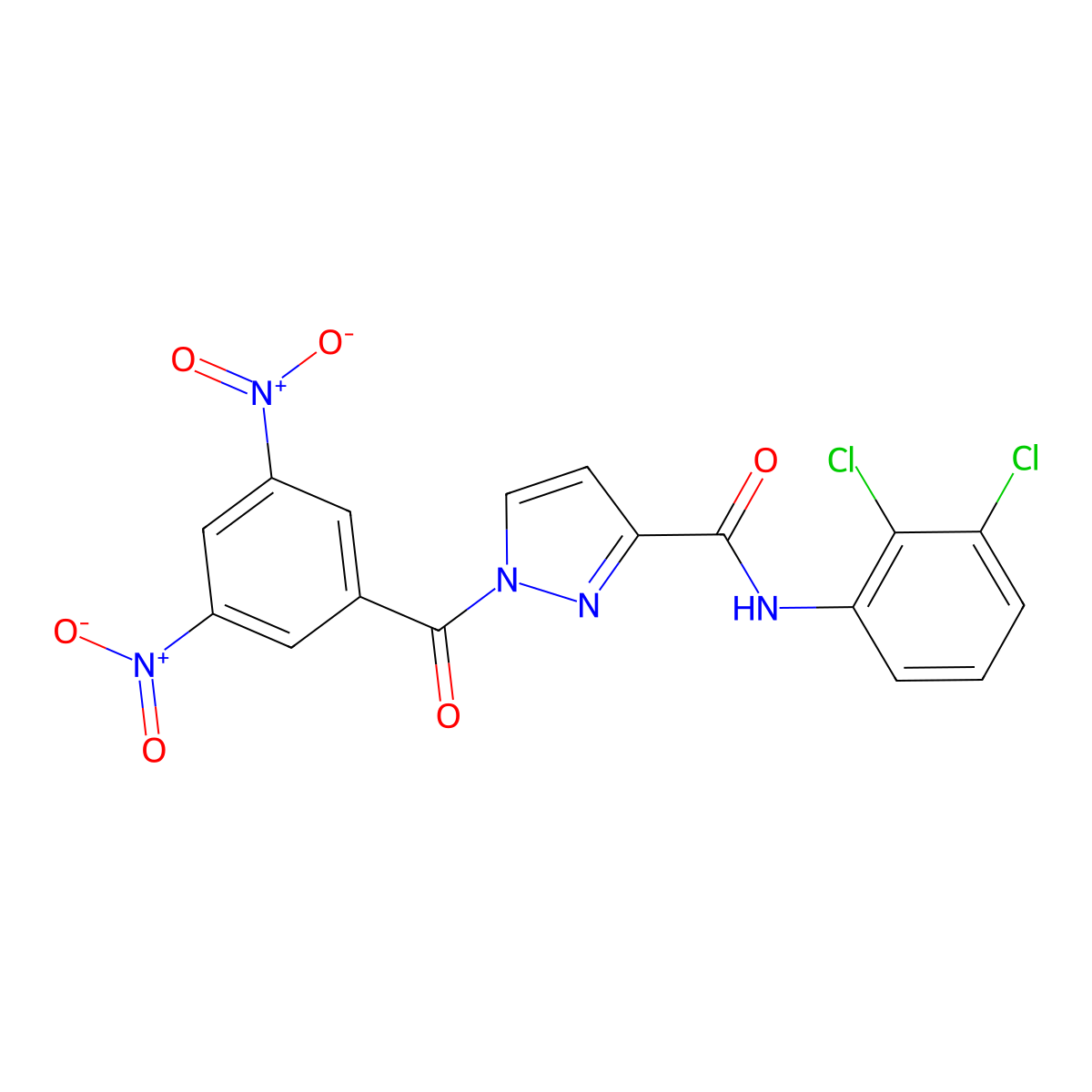 1-{3,5-bisnitrobenzoyl}-N-(2,3-dichlorophenyl)-1H-pyrazole-3-carboxamide molecular structure, CAS 488821-60-9