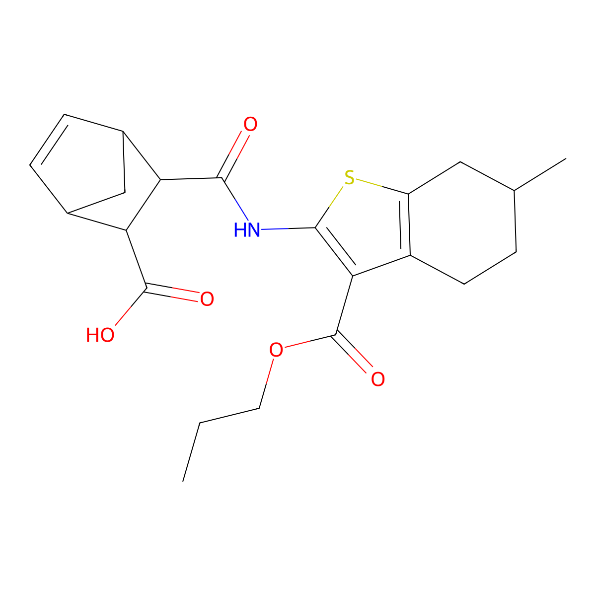 3-({[6-Methyl-3-(propoxycarbonyl)-4,5,6,7-tetrahydro-1-benzothien-2-yl]amino}carbonyl)bicyclo[2.2.1]hept-5-ene-2-carboxylic acid molecular structure, CAS 488821-68-7