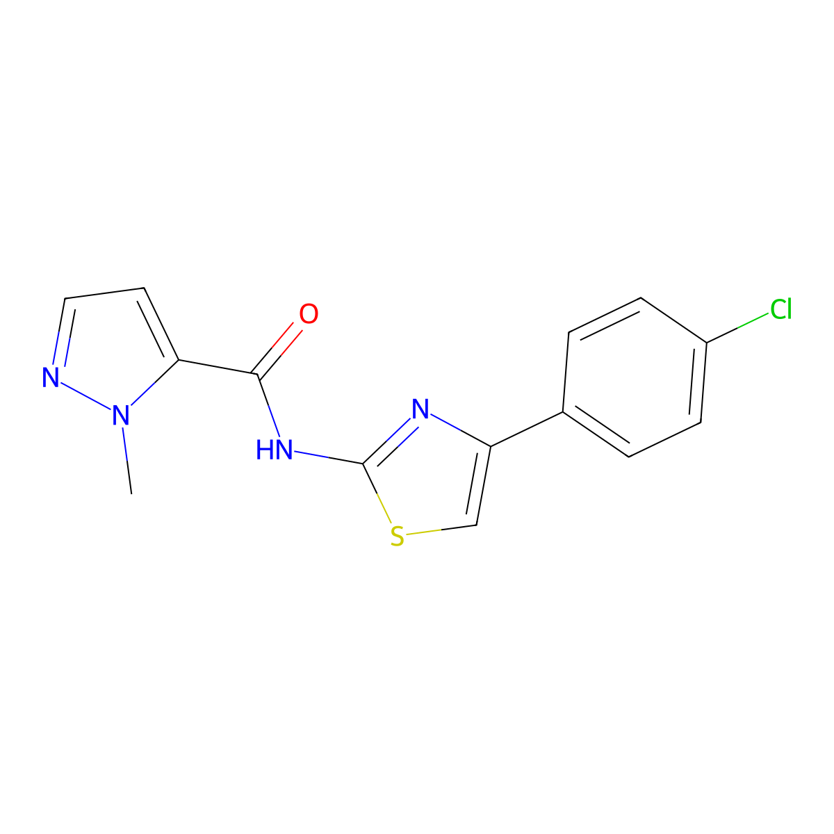 N-[4-(4-chlorophenyl)-1,3-thiazol-2-yl]-1-methyl-1H-pyrazole-5-carboxamide molecular structure, CAS 488821-79-0