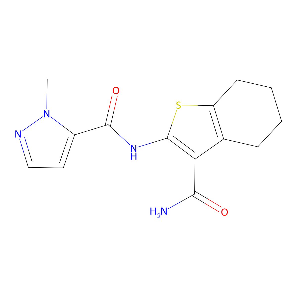 N-(3-carbamoyl-4,5,6,7-tetrahydro-1-benzothiophen-2-yl)-2-methyl-3-pyrazolecarboxamide molecular structure, CAS 488821-87-0