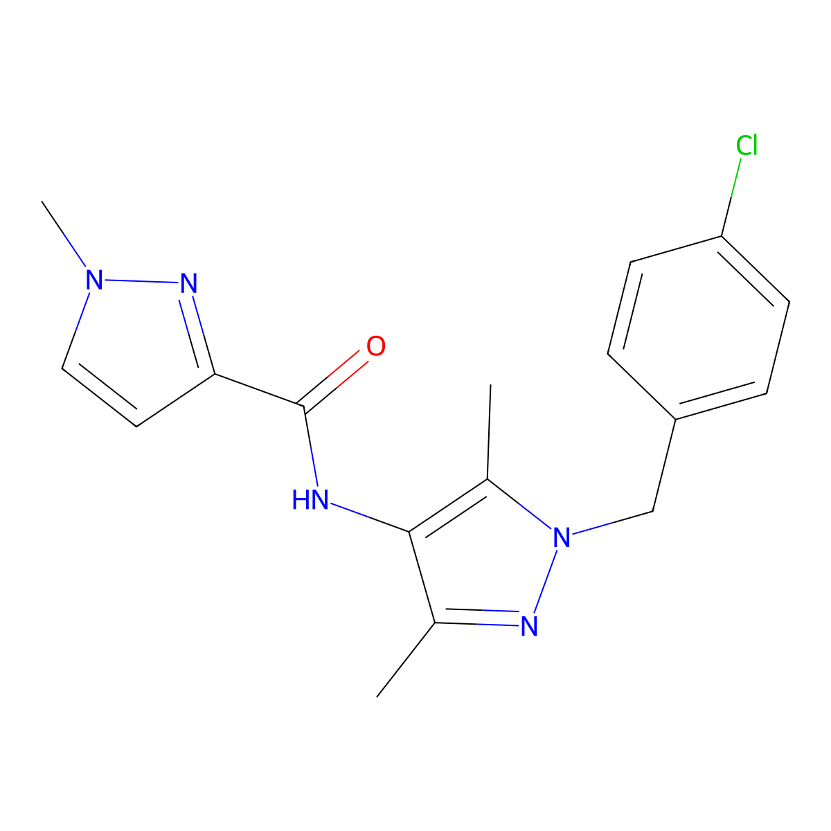 N-[1-[(4-chlorophenyl)methyl]-3,5-dimethylpyrazol-4-yl]-1-methylpyrazole-3-carboxamide molecular structure, CAS 488822-00-0