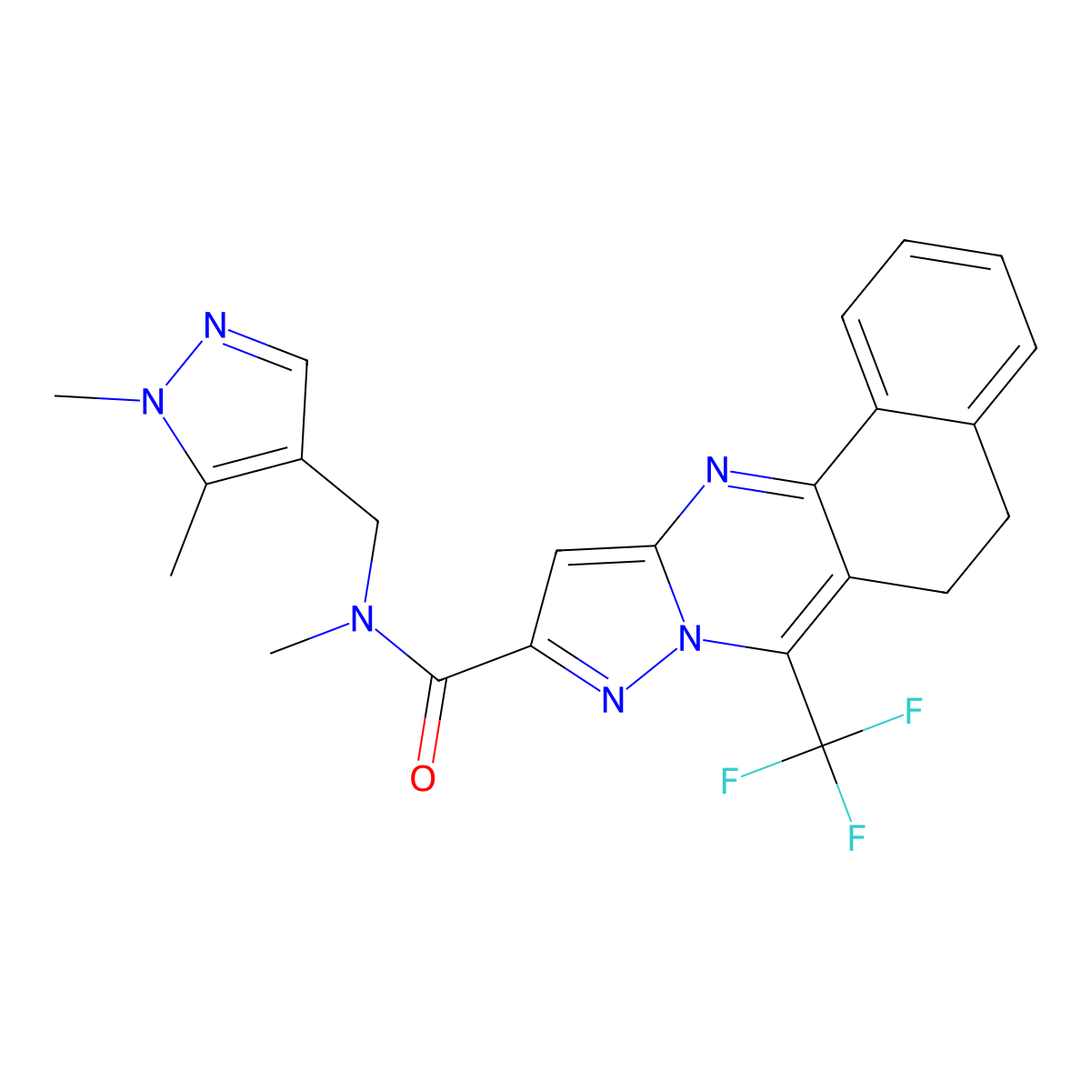 N-[(1,5-dimethyl-1H-pyrazol-4-yl)methyl]-N-methyl-7-(trifluoromethyl)-5,6-dihydrobenzo[h]pyrazolo[5,1-b]quinazoline-10-carboxamide molecular structure, CAS 488822-06-6