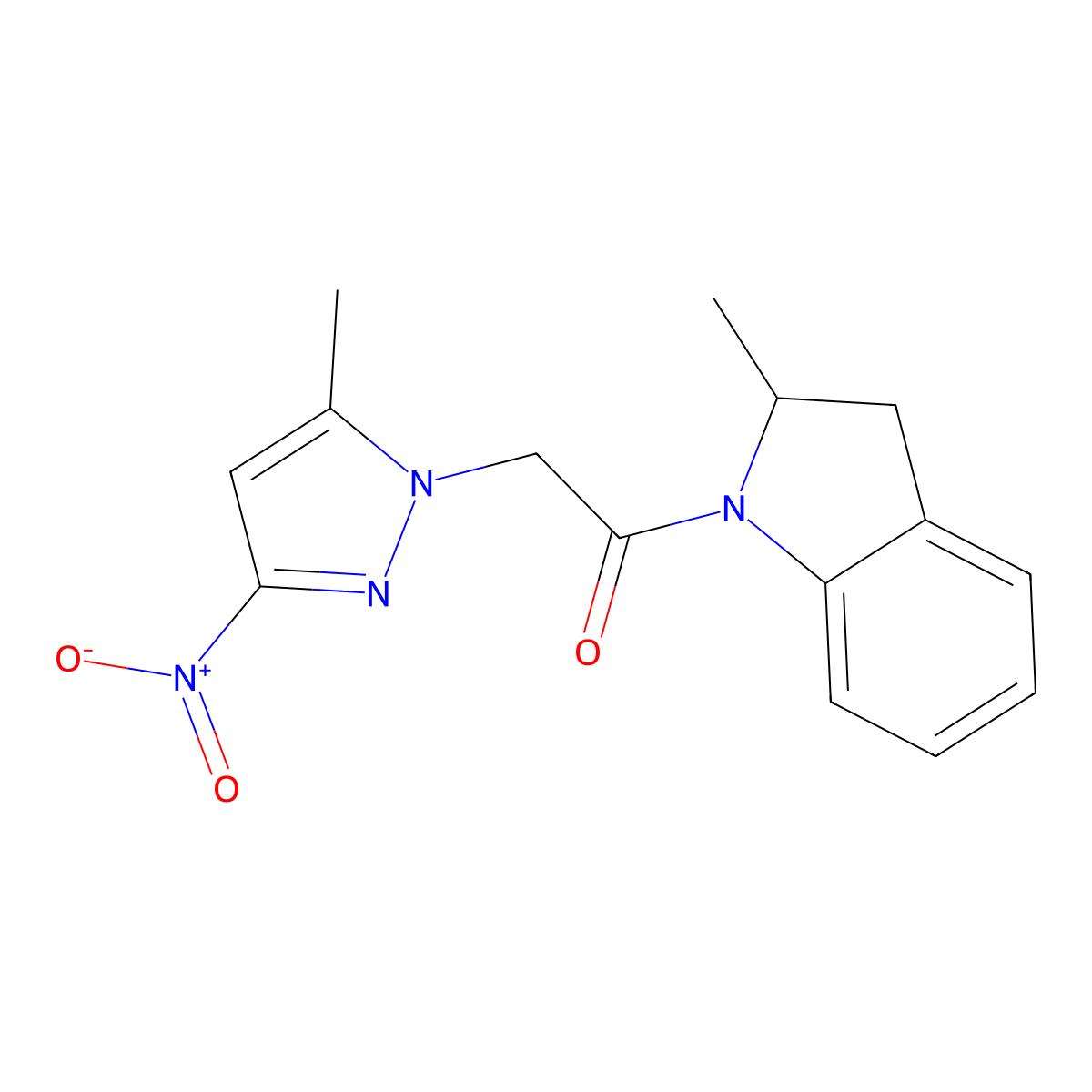 1-({3-nitro-5-methyl-1H-pyrazol-1-yl}acetyl)-2-methylindoline molecular structure, CAS 488822-31-7