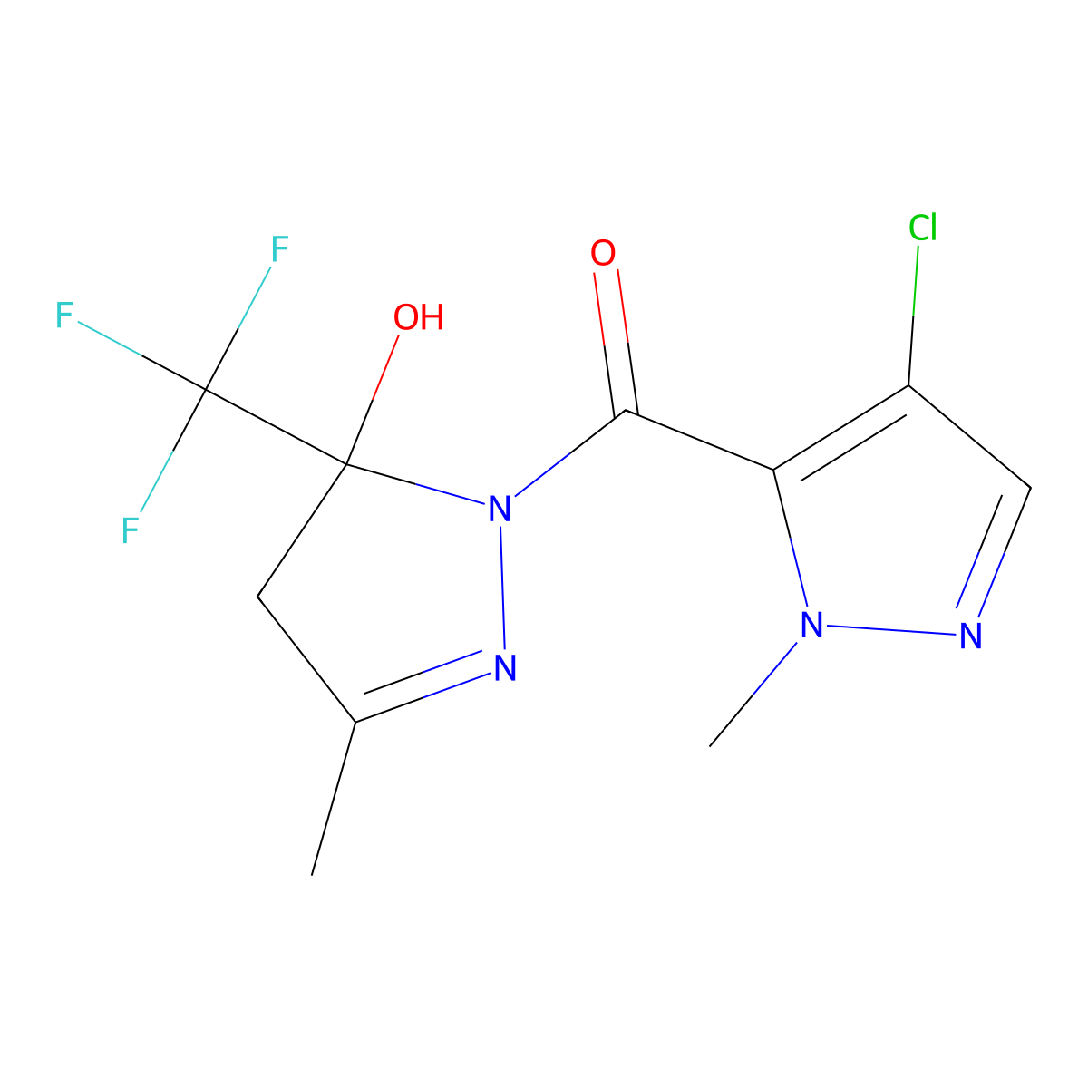 (4-chloro-2-methylpyrazol-3-yl)-[5-hydroxy-3-methyl-5-(trifluoromethyl)-4H-pyrazol-1-yl]methanone molecular structure, CAS 488822-39-5
