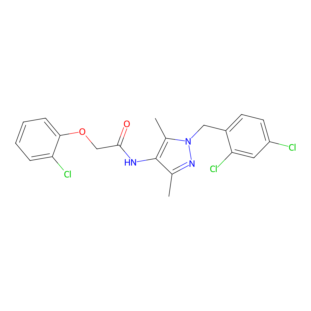 2-(2-chlorophenoxy)-N-[1-(2,4-dichlorobenzyl)-3,5-dimethyl-1H-pyrazol-4-yl]acetamide molecular structure, CAS 488822-46-4