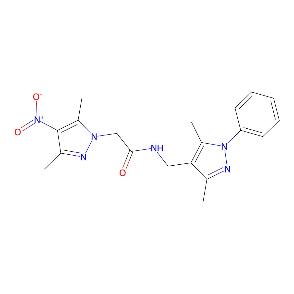 2-(3,5-dimethyl-4-nitropyrazol-1-yl)-N-[(3,5-dimethyl-1-phenylpyrazol-4-yl)methyl]acetamide molecular structure, CAS 488822-48-6