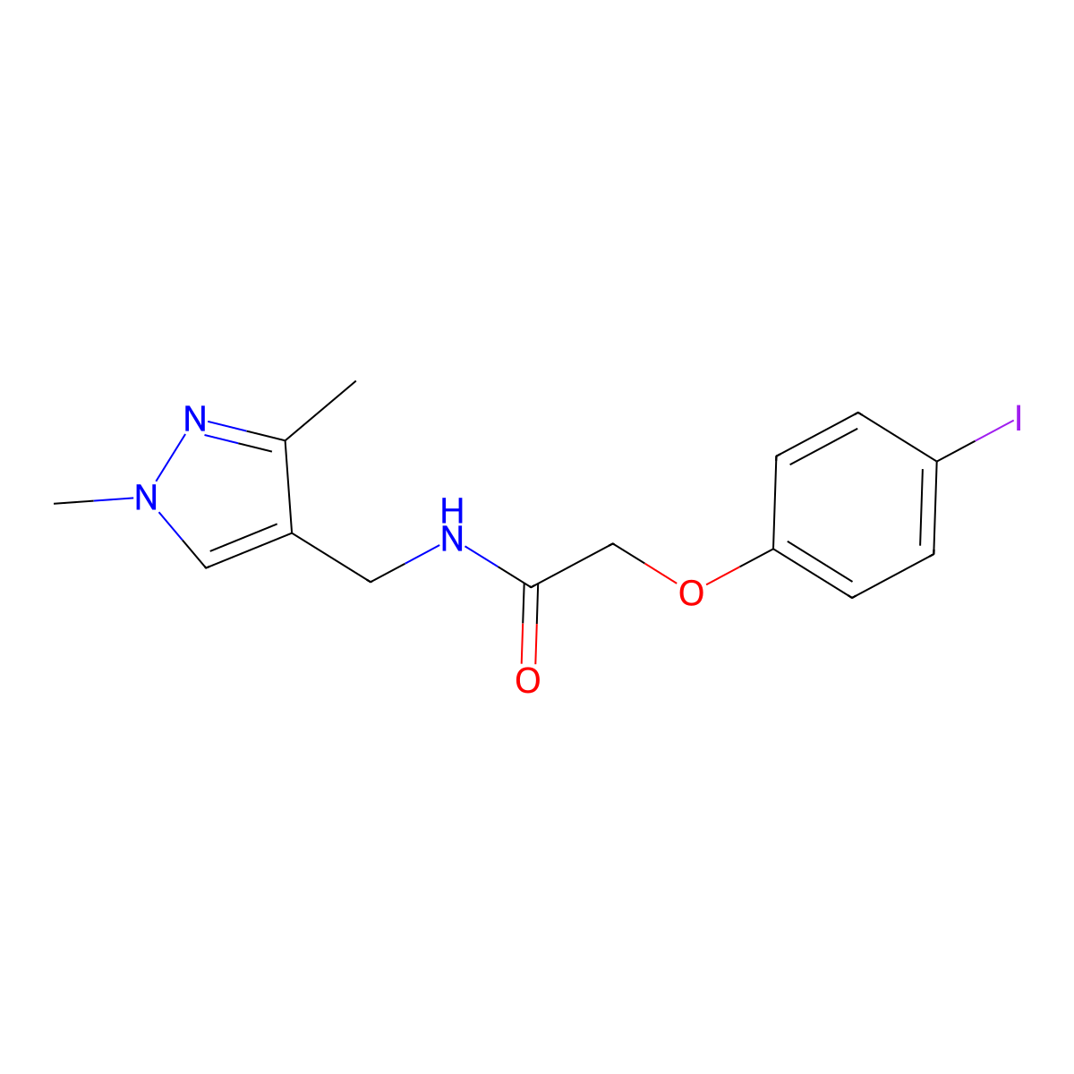 N-[(1,3-dimethylpyrazol-4-yl)methyl]-2-(4-iodophenoxy)acetamide molecular structure, CAS 488822-49-7