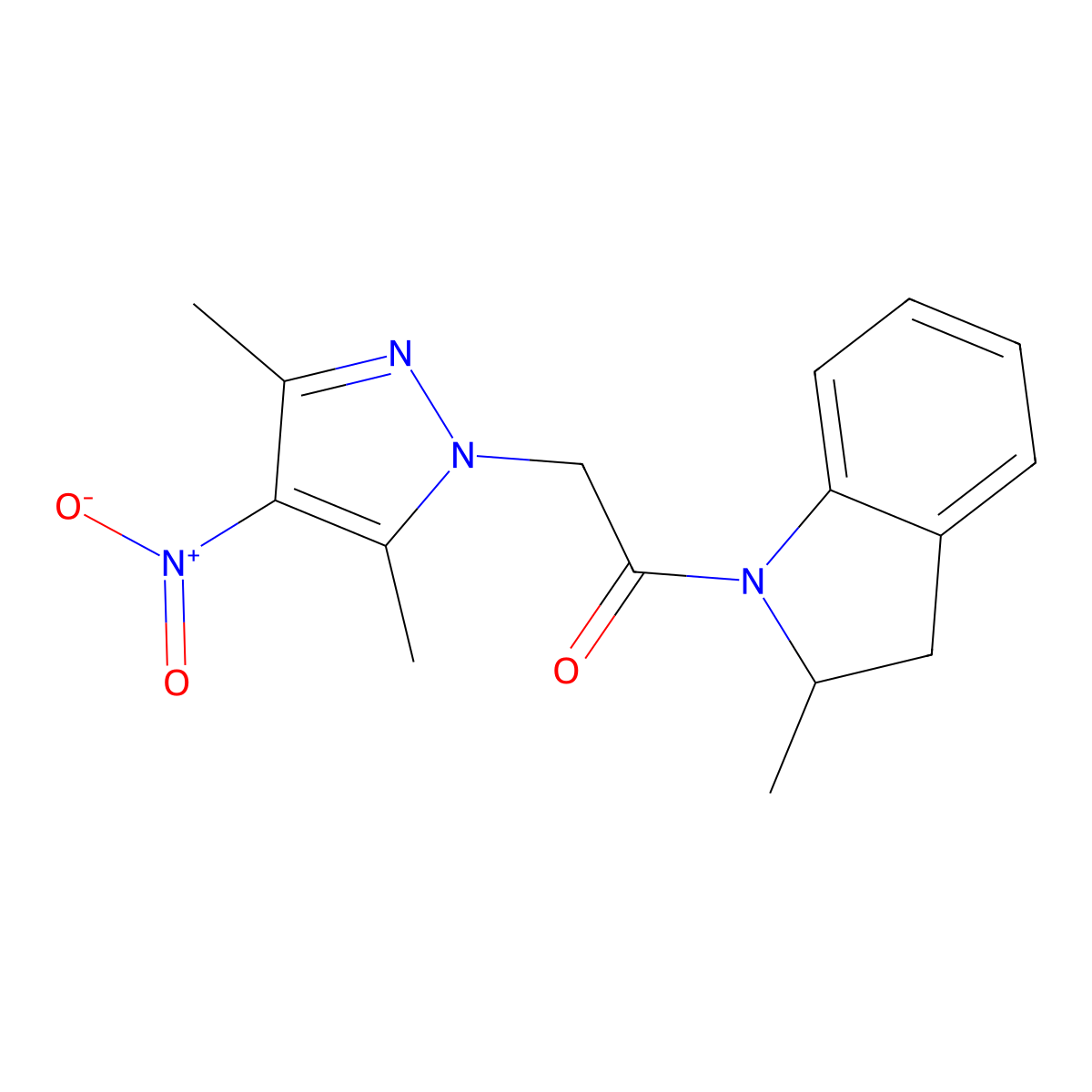 2-(3,5-Dimethyl-4-nitropyrazol-1-yl)-1-(2-methyl-2,3-dihydroindol-1-yl)ethanone molecular structure, CAS 488822-50-0