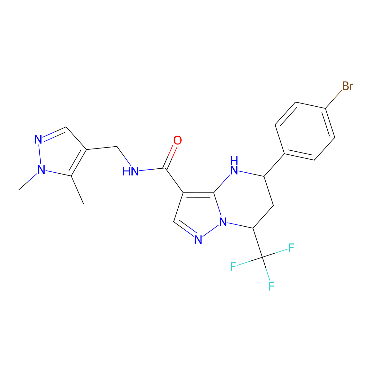 5-(4-bromophenyl)-N-[(1,5-dimethyl-1H-pyrazol-4-yl)methyl]-7-(trifluoromethyl)-4,5,6,7-tetrahydropyrazolo[1,5-a]pyrimidine-3-carboxamide molecular structure, CAS 488822-56-6