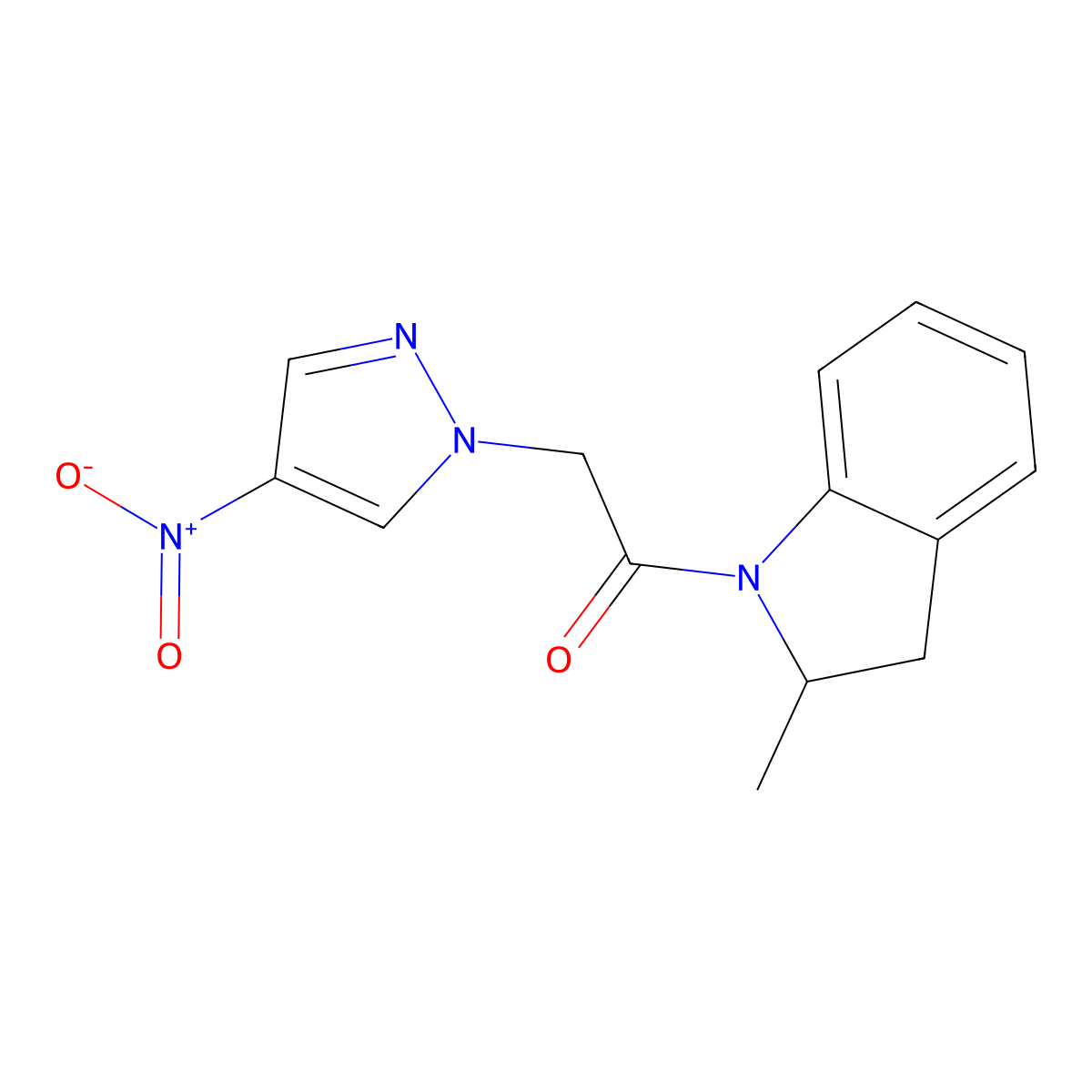 1-({4-nitro-1H-pyrazol-1-yl}acetyl)-2-methylindoline molecular structure, CAS 488822-67-9