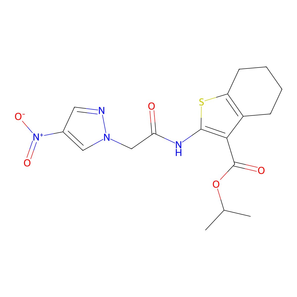 isopropyl 2-[({4-nitro-1H-pyrazol-1-yl}acetyl)amino]-4,5,6,7-tetrahydro-1-benzothiophene-3-carboxylate molecular structure, CAS 488822-68-0
