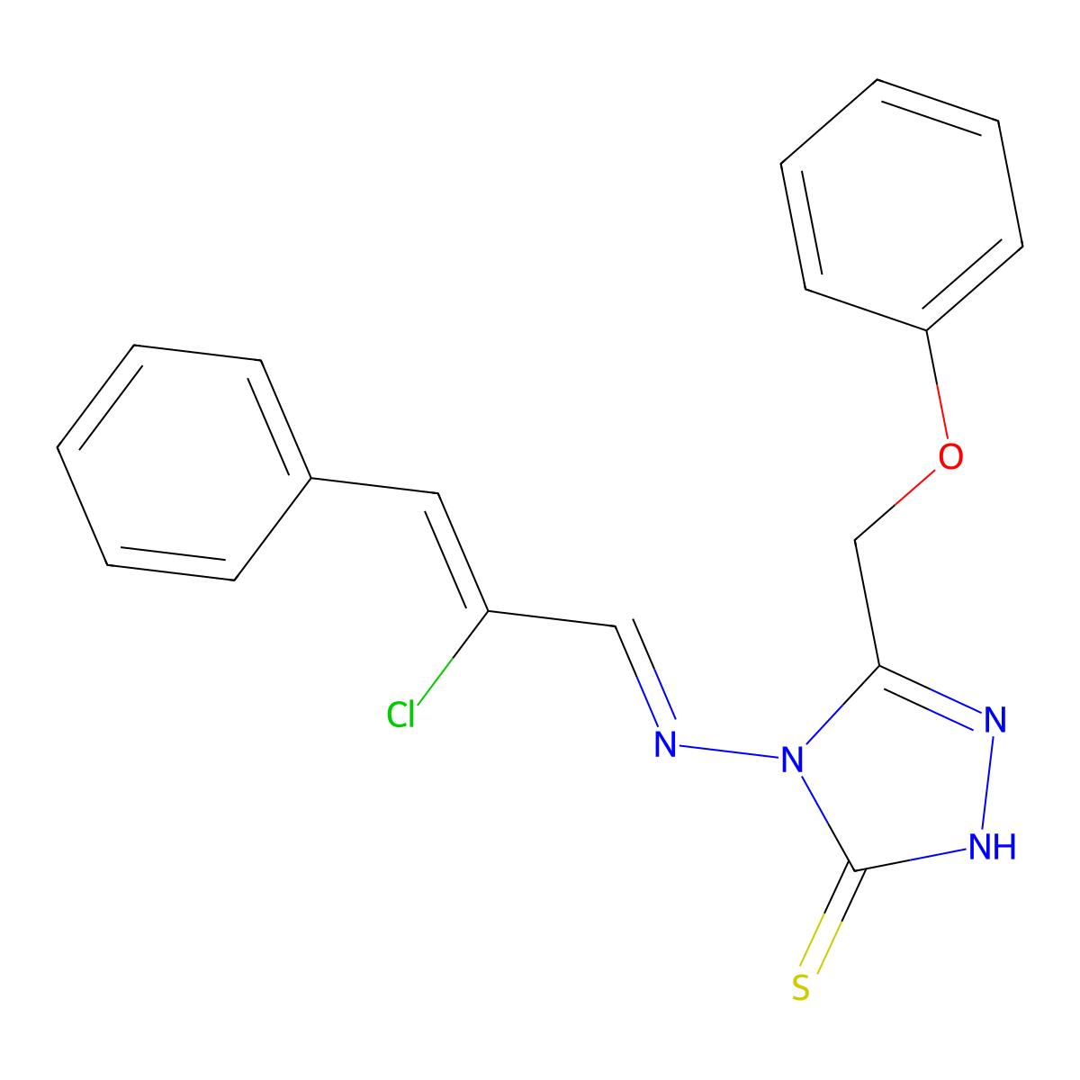 4-[(2-chloro-3-phenylprop-2-enylidene)amino]-3-(phenoxymethyl)-1H-1,2,4-triazole-5-thione molecular structure, CAS 488823-79-6