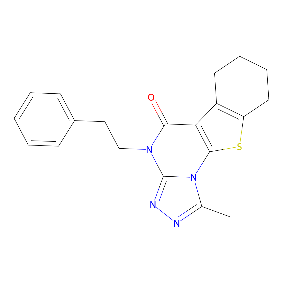 1-methyl-4-phenethyl-6,7,8,9-tetrahydrobenzo[4,5]thieno[3,2-e][1,2,4]triazolo[4,3-a]pyrimidin-5(4H)-one molecular structure, CAS 488823-95-6
