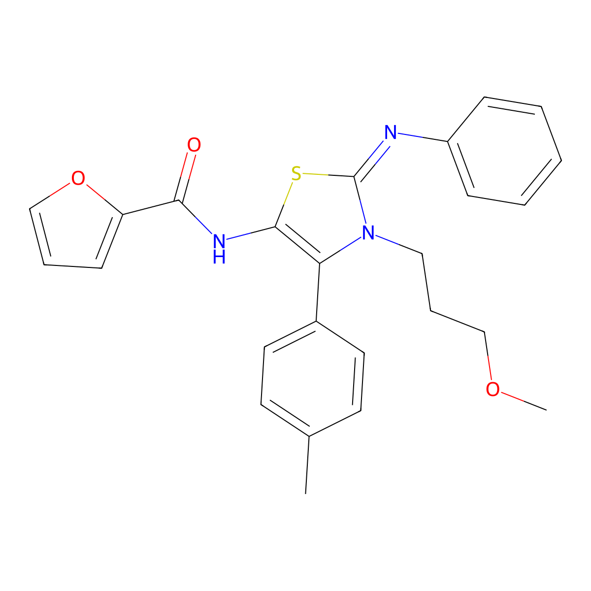 N-[(2Z)-3-(3-methoxypropyl)-4-(4-methylphenyl)-2-(phenylimino)-2,3-dihydro-1,3-thiazol-5-yl]furan-2-carboxamide molecular structure, CAS 488823-96-7