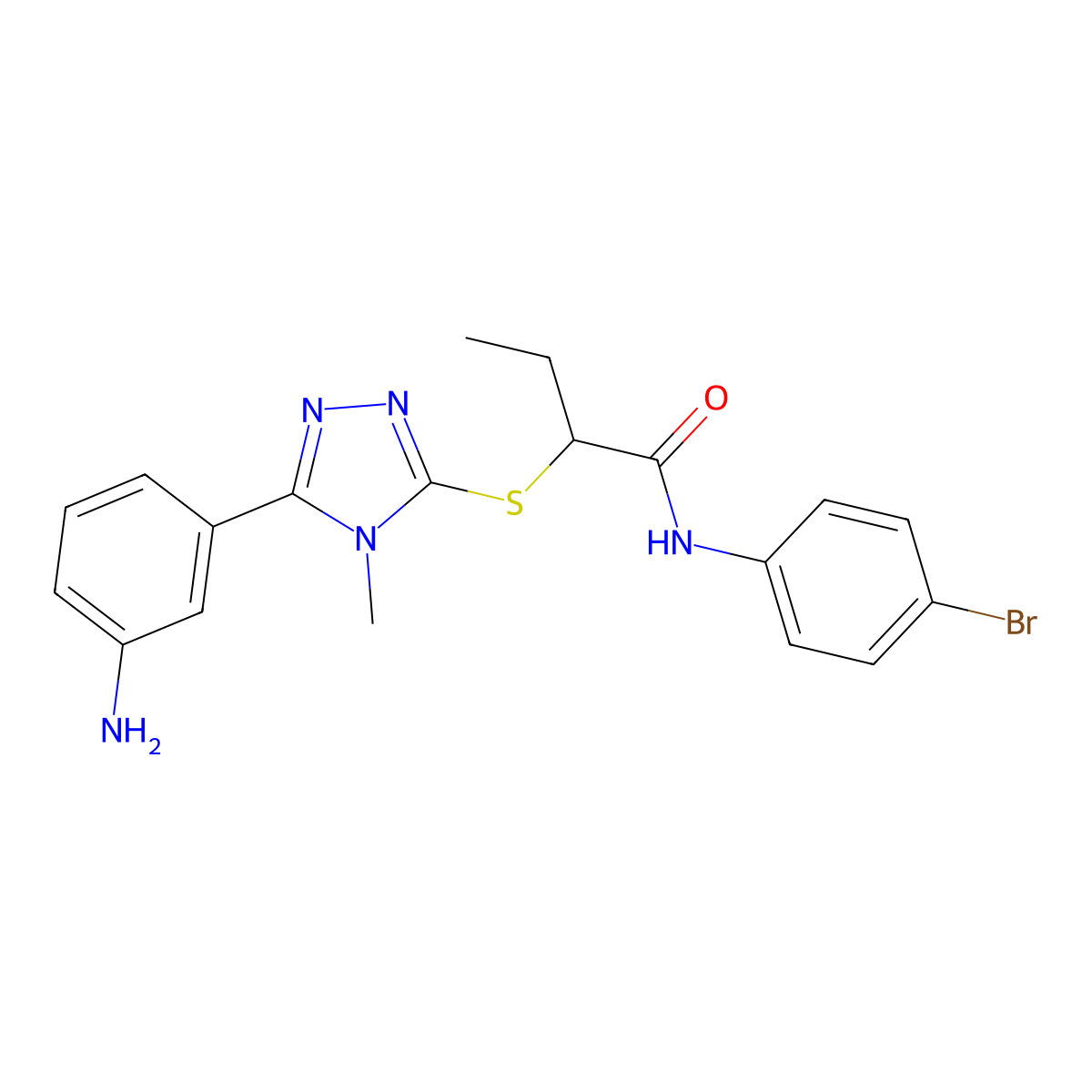 2-{[5-(3-aminophenyl)-4-methyl-4H-1,2,4-triazol-3-yl]sulfanyl}-N-(4-bromophenyl)butanamide molecular structure, CAS 488824-01-7