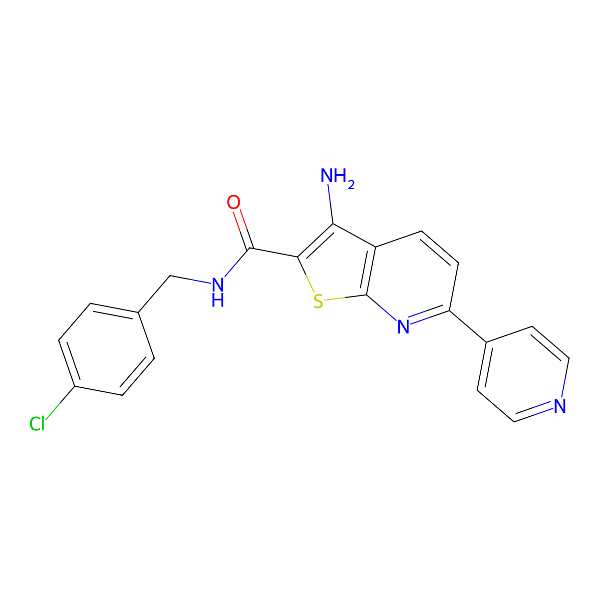 3-amino-N-[(4-chlorophenyl)methyl]-6-(pyridin-4-yl)thieno[2,3-b]pyridine-2-carboxamide molecular structure, CAS 488824-12-0