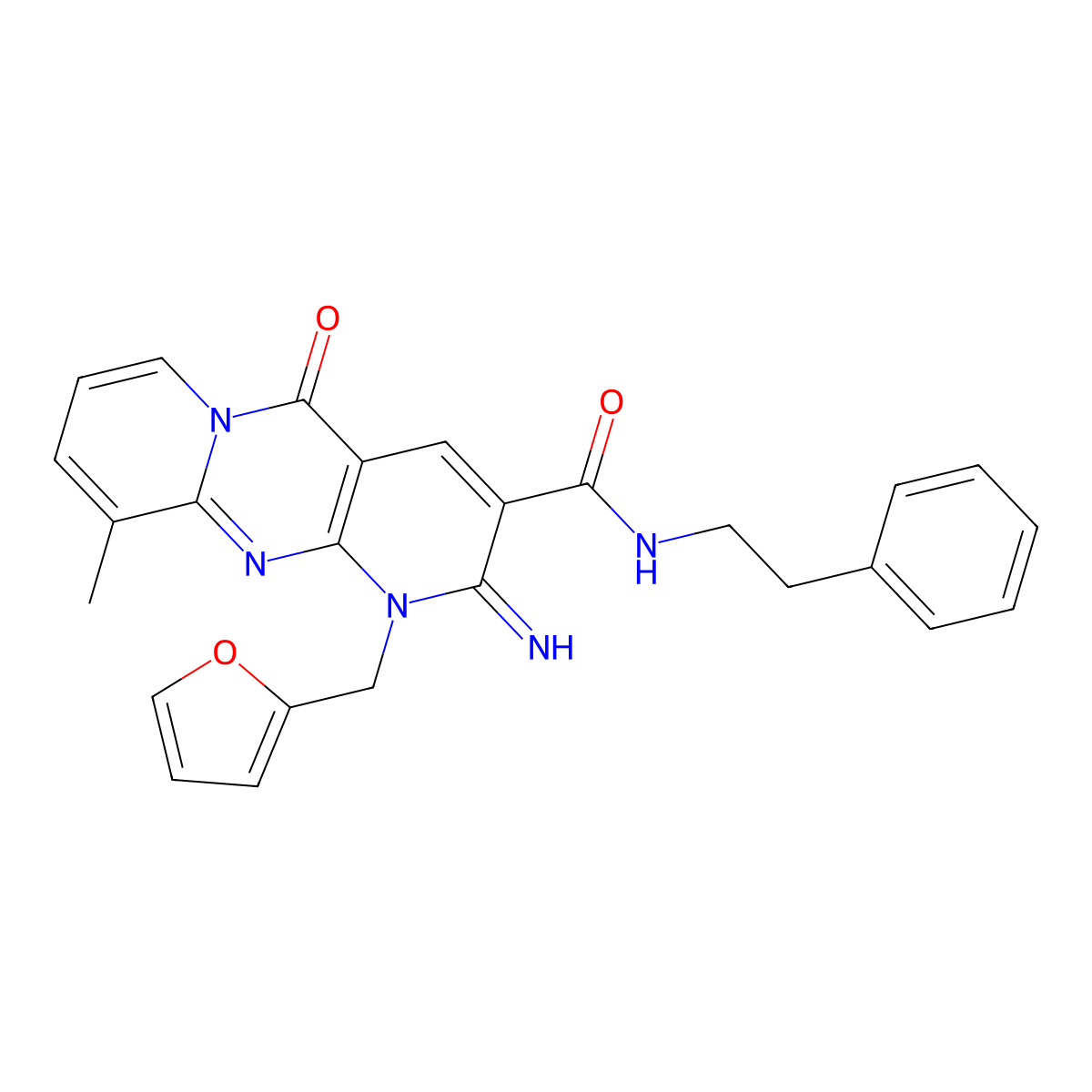 1-Furan-2-ylmethyl-2-imino-8-methyl-10-oxo-1,10-dihydro-2H-1,9,10a-triaza-anthracene-3-carboxylic acid phenethyl-amide molecular structure, CAS 488824-82-4