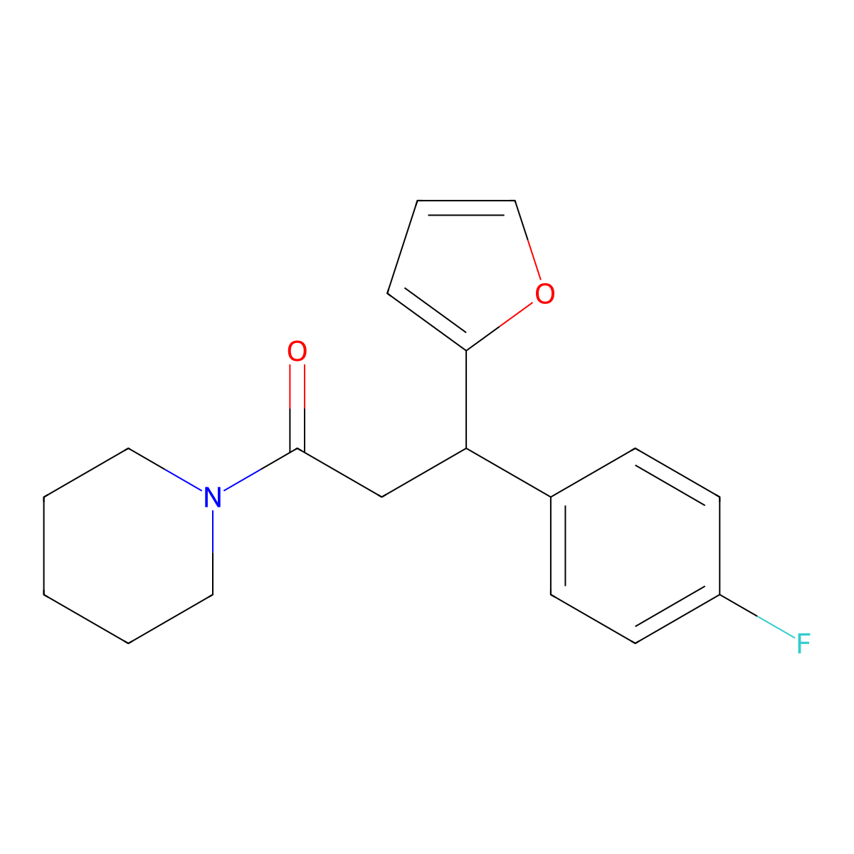 3-(4-Fluorophenyl)-3-(furan-2-yl)-1-piperidin-1-ylpropan-1-one molecular structure, CAS 488824-94-8
