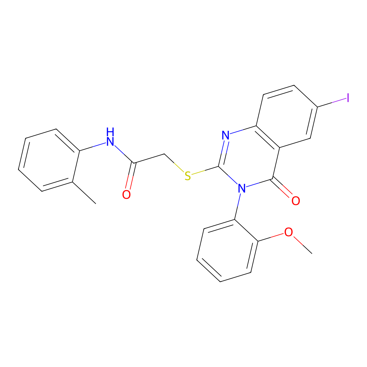 2-[6-iodo-3-(2-methoxyphenyl)-4-oxoquinazolin-2-yl]sulfanyl-N-(2-methylphenyl)acetamide molecular structure, CAS 488825-32-7