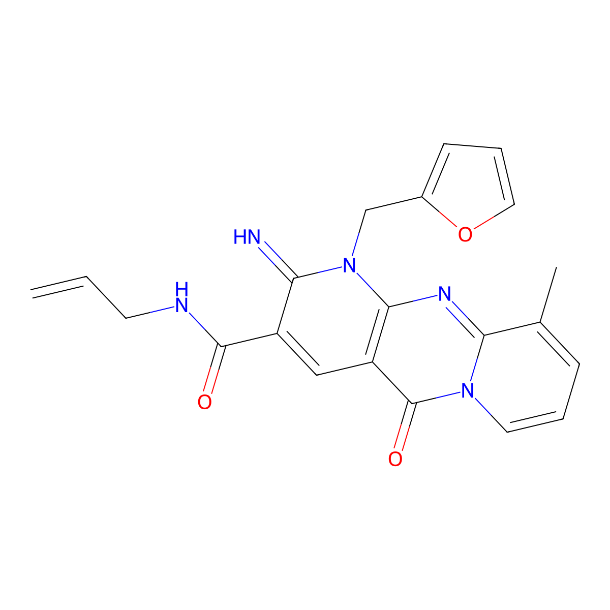 [1-(2-furylmethyl)-2-imino-10-methyl-5-oxo(1,6-dihydropyridino[2,3-d]pyridino[1,2-a]pyrimidin-3-yl)]-N-prop-2-enylcarboxamide molecular structure, CAS 488825-71-4