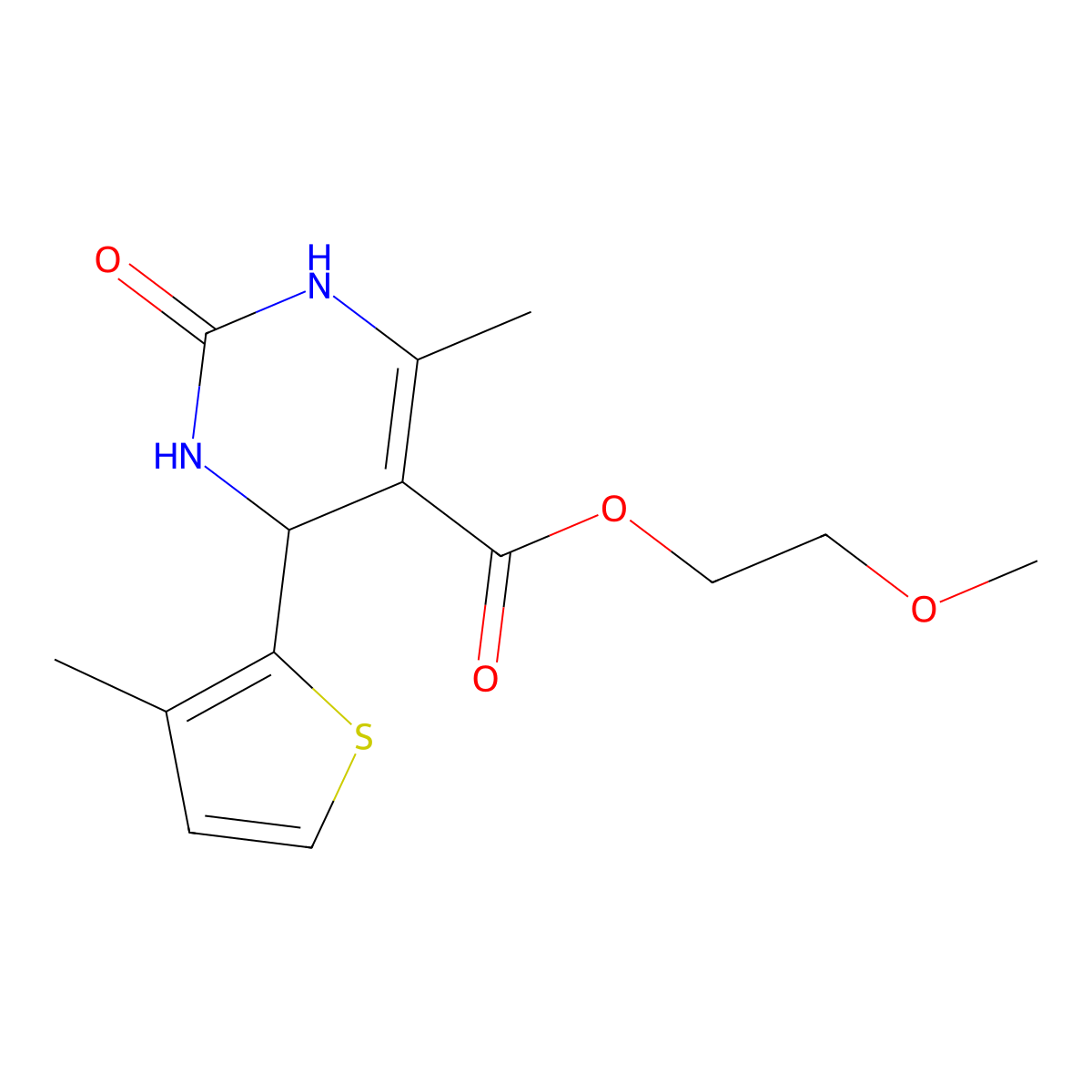 2-Methoxyethyl 6-methyl-4-(3-methylthiophen-2-yl)-2-oxo-1,2,3,4-tetrahydropyrimidine-5-carboxylate molecular structure, CAS 488825-73-6
