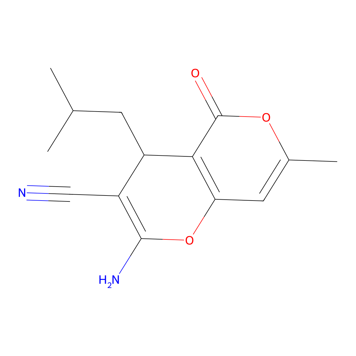 2-amino-4-isobutyl-7-methyl-5-oxo-4H,5H-pyrano[4,3-b]pyran-3-carbonitrile molecular structure, CAS 488826-80-8