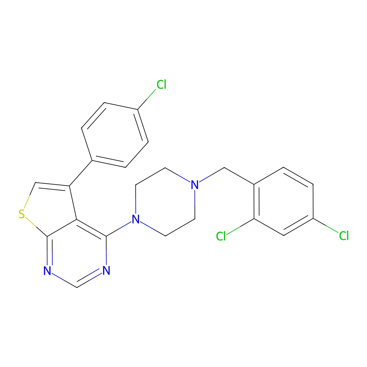 5-(4-Chlorophenyl)-4-[4-(2,4-dichlorobenzyl)piperazin-1-yl]thieno[2,3-d]pyrimidine molecular structure, CAS 488827-25-4